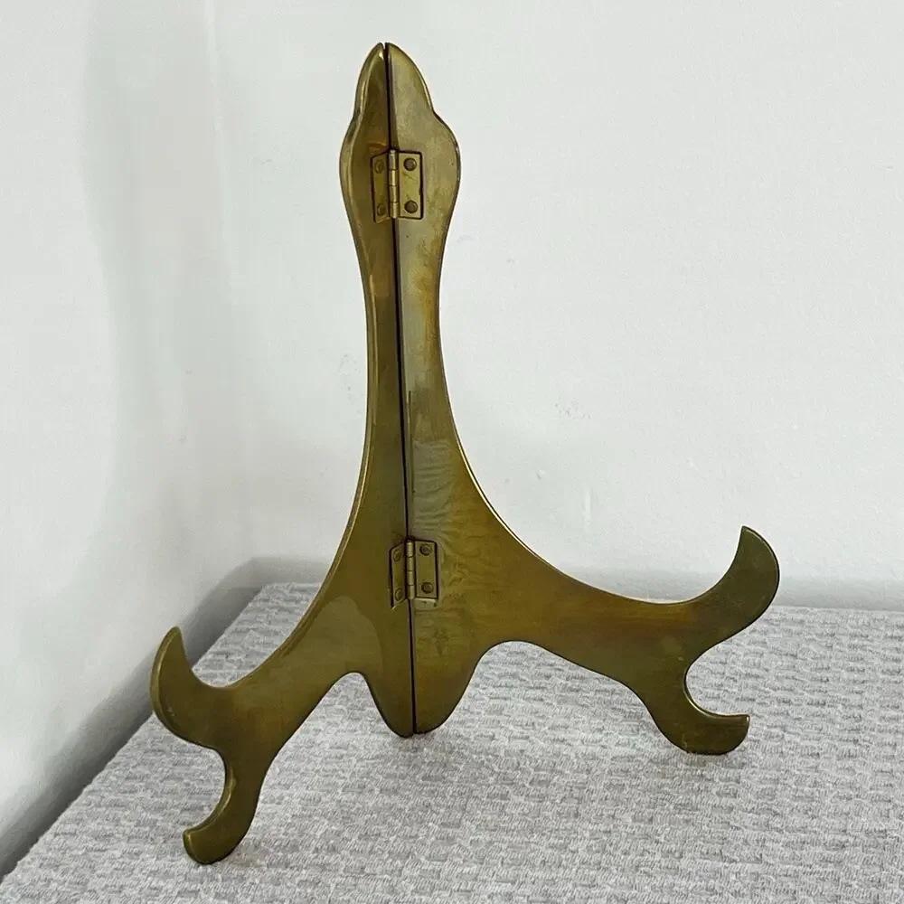 Vintage Israel Copper Enamel Plate Grape Harvest Wall Decor Folding Brass Stand